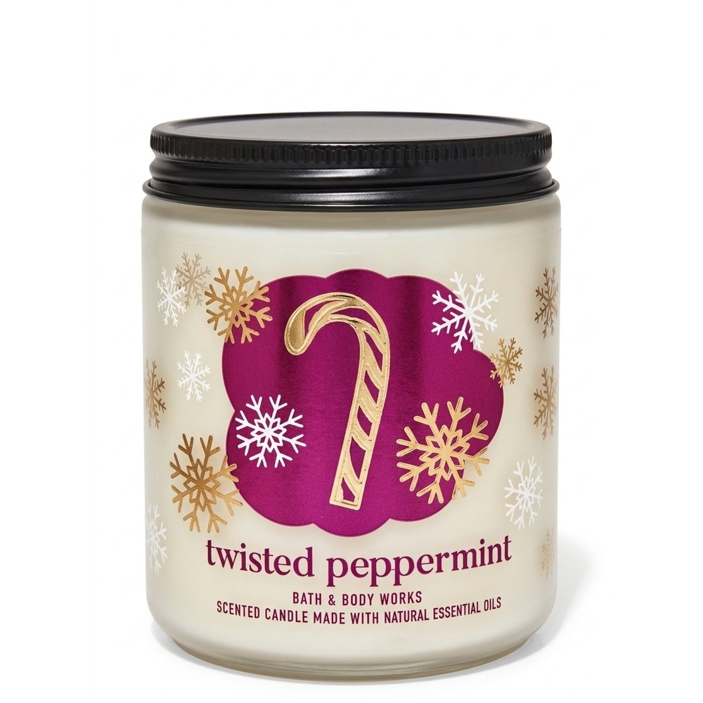 Bath & Body Works‎ Twisted Peppermint Single Wick Candle Candy Cane Jar NWT 7oz